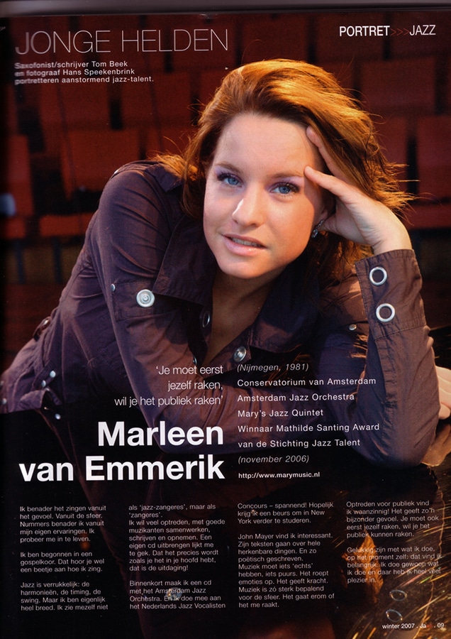 Jazz Magazine Jonge Helden Tom Beek 2007-01 Marleen van Emmerik, foto (c) Hans Speekenbrink