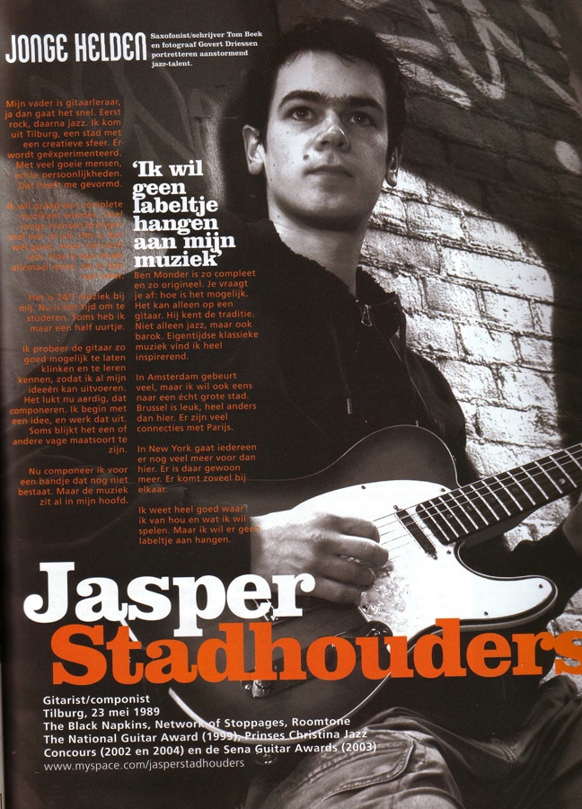 Jazz Magazine Jonge Helden Tom Beek 2008-01 Jasper Stadhouders, foto (c) Govert Driessen