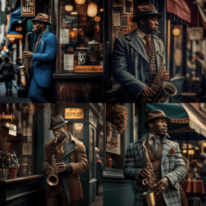 Midjourney AI a healthy and hip jazz saxophonist in vintage clothing
